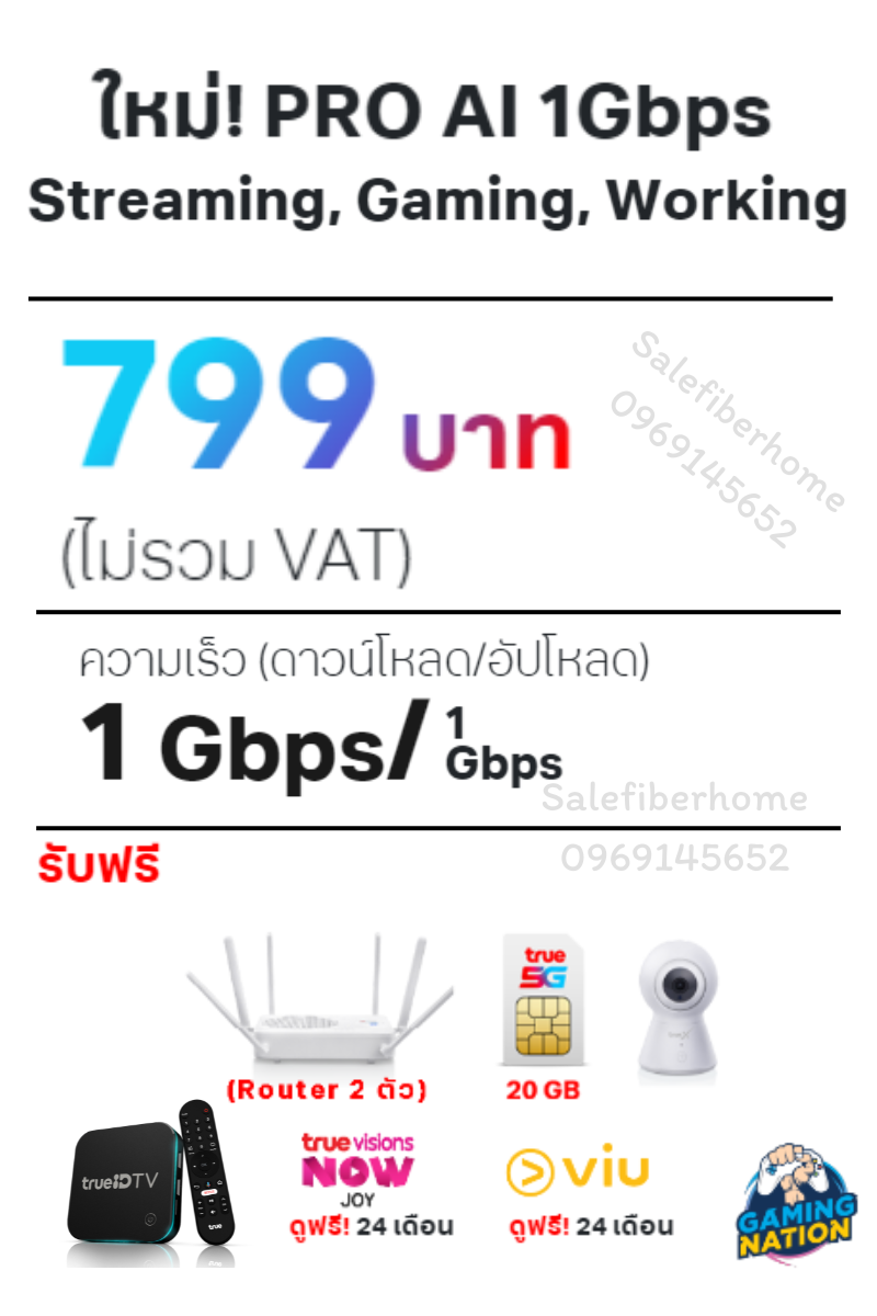 ติดเน็ตบ้านทรู เน็ตบ้านพร้อม Pro AI 799 สปีด 1,000/1,000 Mbps.