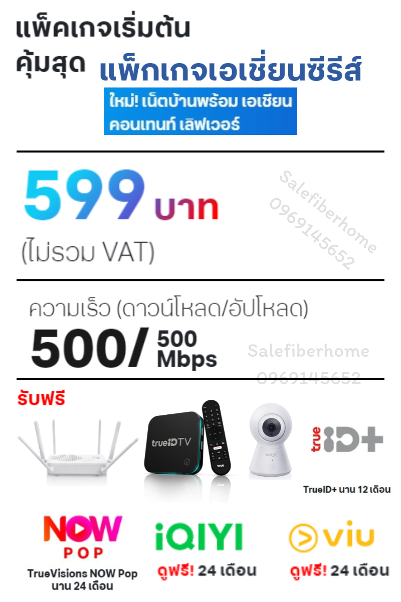 ติดเน็ตบ้านทรู เน็ตบ้านพร้อม เอเชียน คอนเทนท์ เลิฟเวอร์ 599 สปีด 500/500 Mbps.