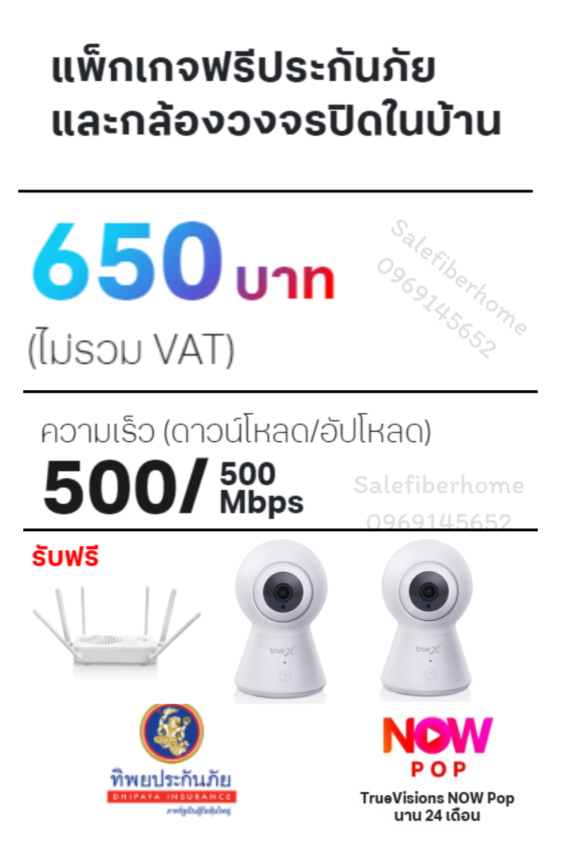ติดเน็ตบ้านทรู เน็ตบ้านพร้อมประกัน 650 สปีด 500/500 Mbps. พิเศษ CCTV 2 ตัว