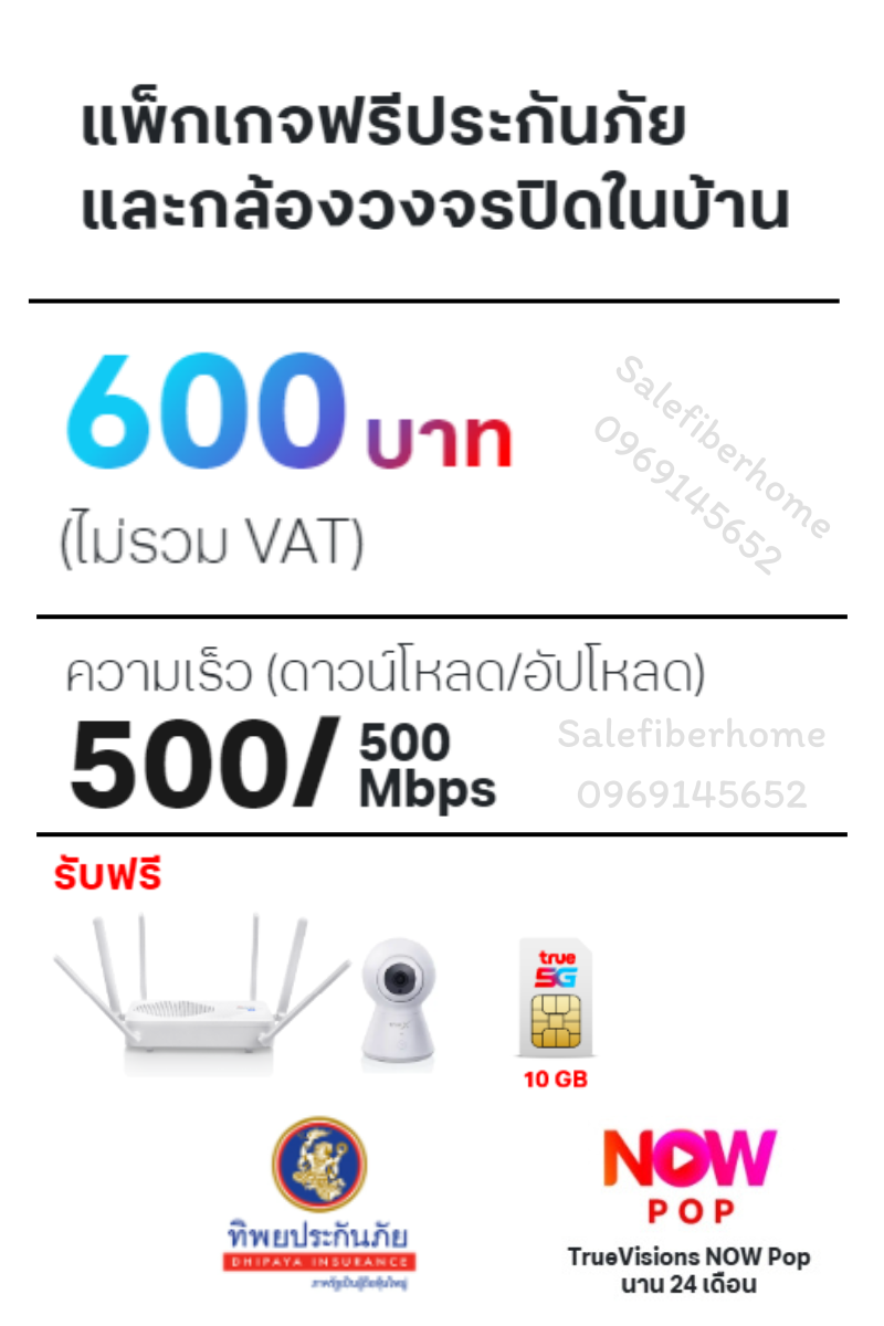 ติดเน็ตบ้านทรู เน็ตบ้านพร้อมประกัน 600 สปีด 500/500 Mbps.