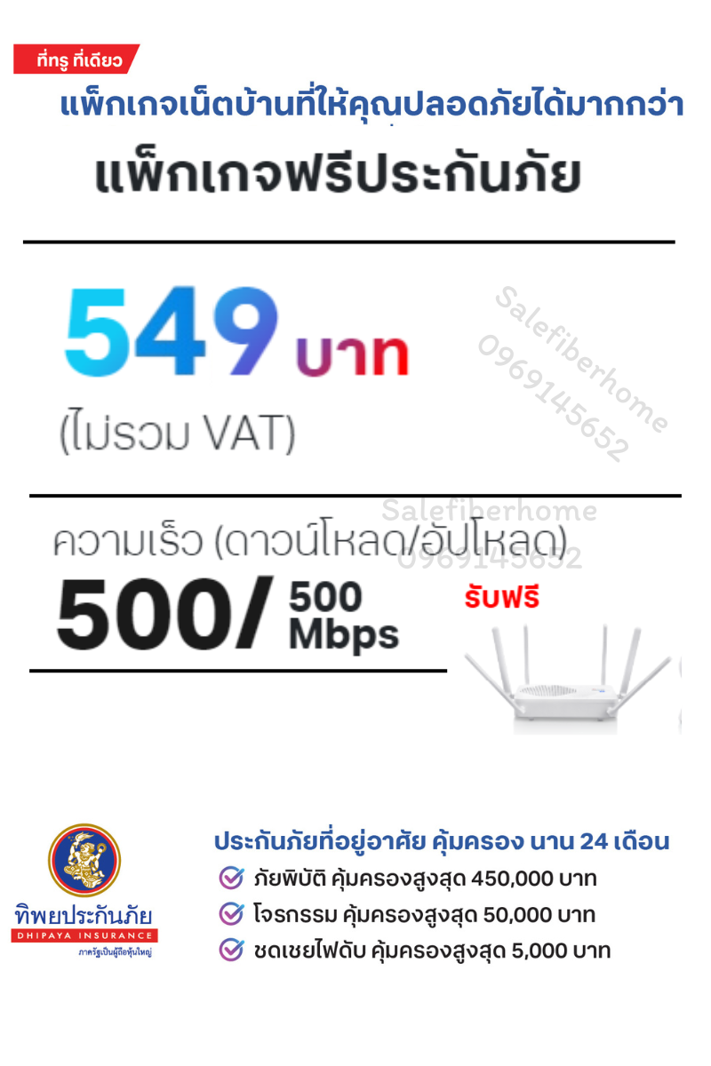 ติดเน็ตบ้านทรู พร้อมประกัน 549 สปีด 500/500 Mbps.