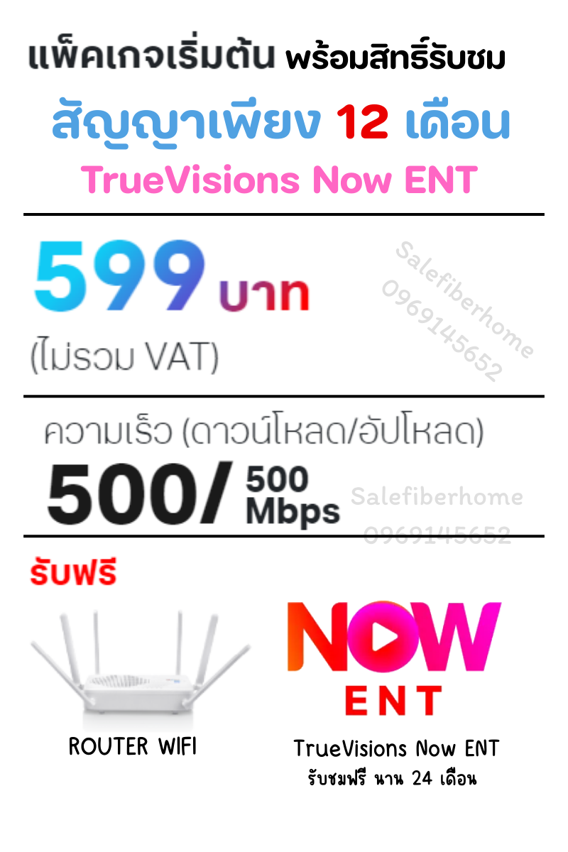 ติดเน็ตบ้านทรู พร้อมสํญญา 1 ปี 599 สปีด 500/500 Mbps.